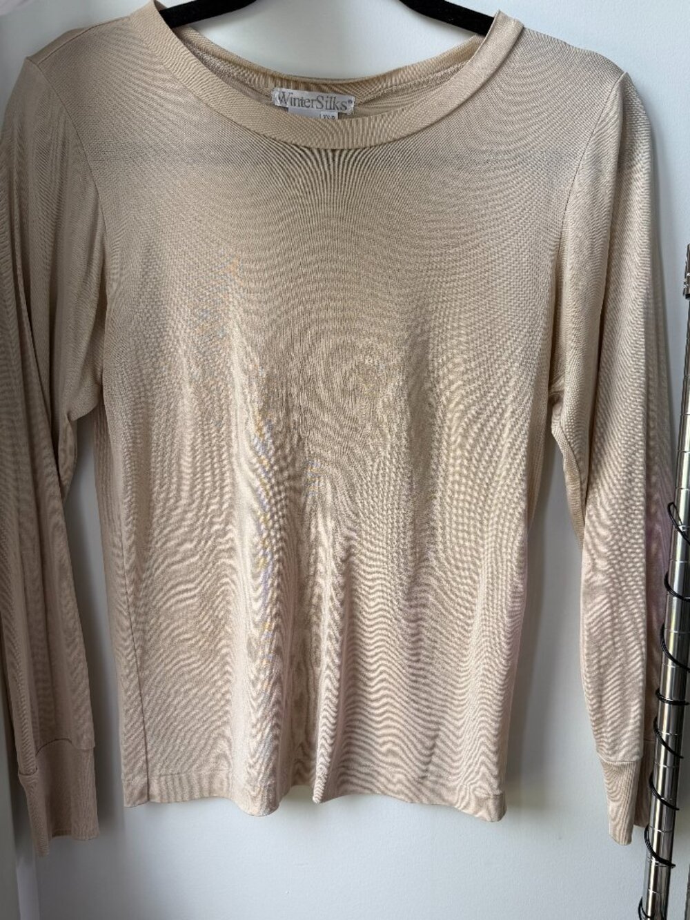 WinterSilks 100% Pure Silk Sheer Beige Long Sleeve Top XS/P